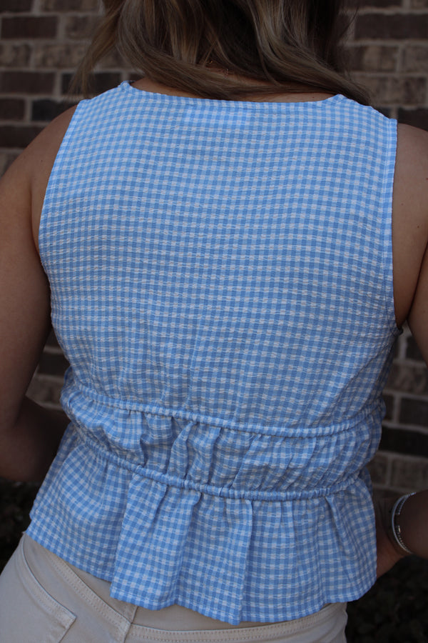 The V-Neck Bow Detail Sleeveless Gingham Top