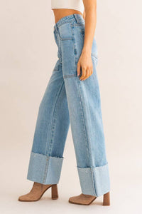 The High Waisted Wide Leg Cuffed Jeans