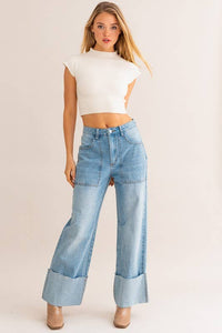 The High Waisted Wide Leg Cuffed Jeans