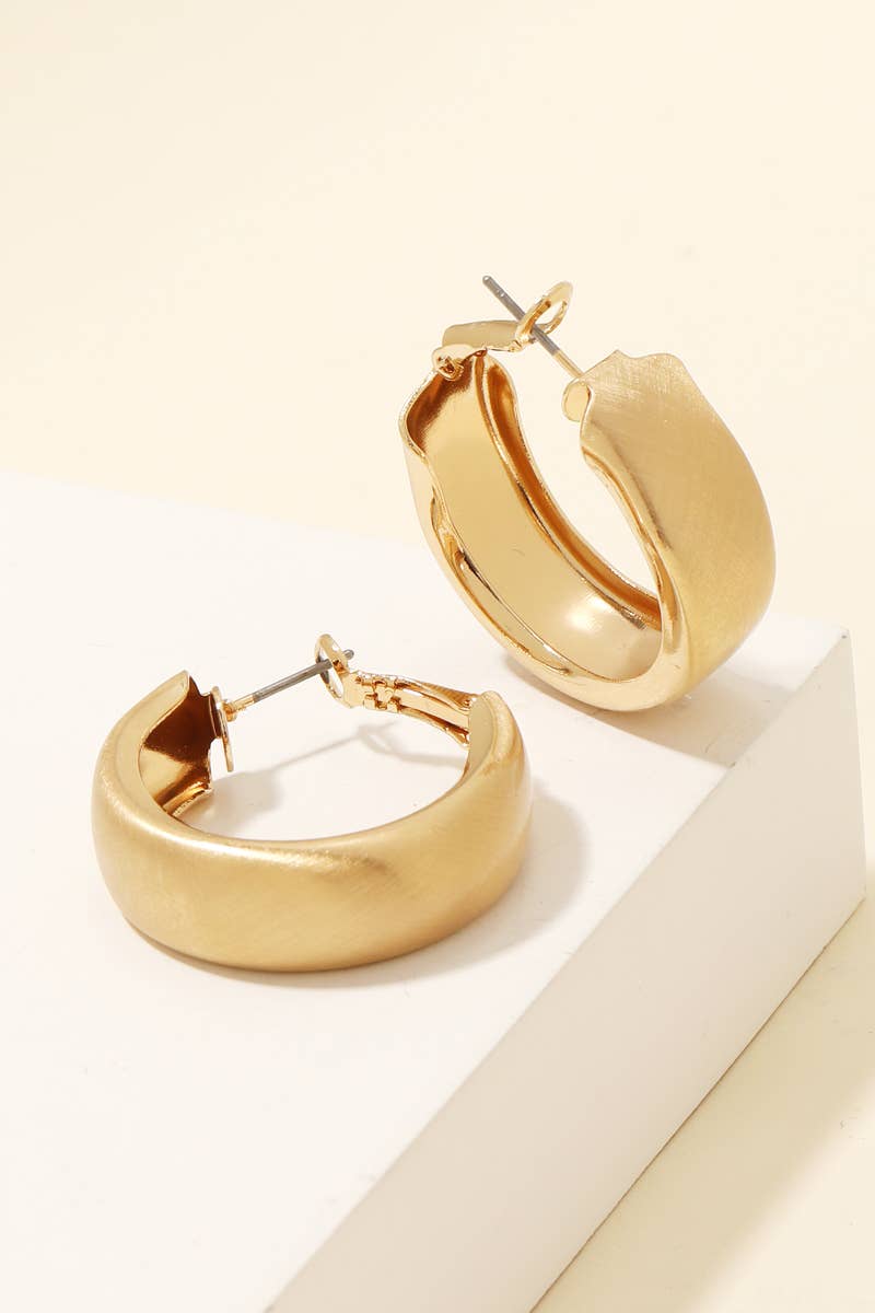 Wide Brushed Metallic Hoop Earrings