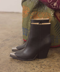 The Zion Black Western Bootie with Etched Metal Toe