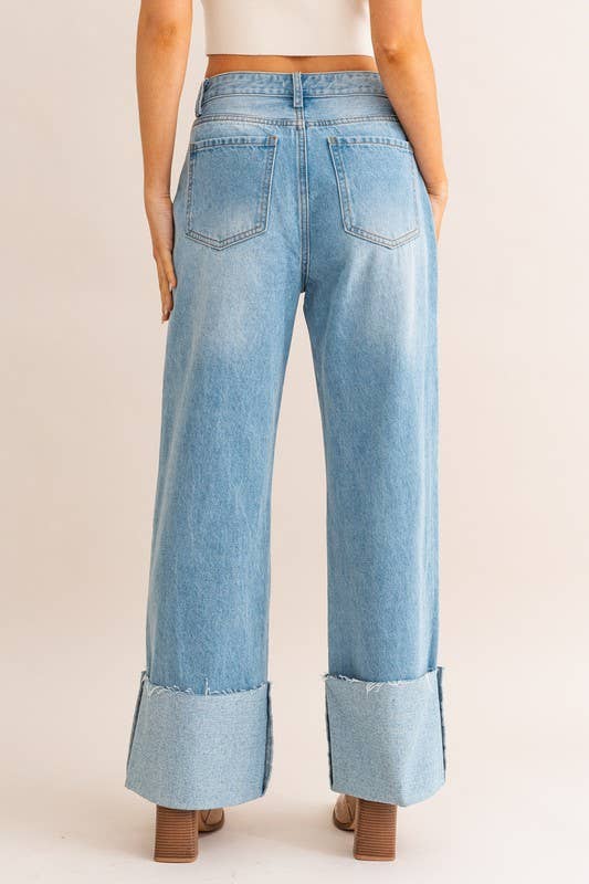 The High Waisted Wide Leg Cuffed Jeans