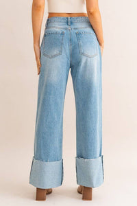 The High Waisted Wide Leg Cuffed Jeans