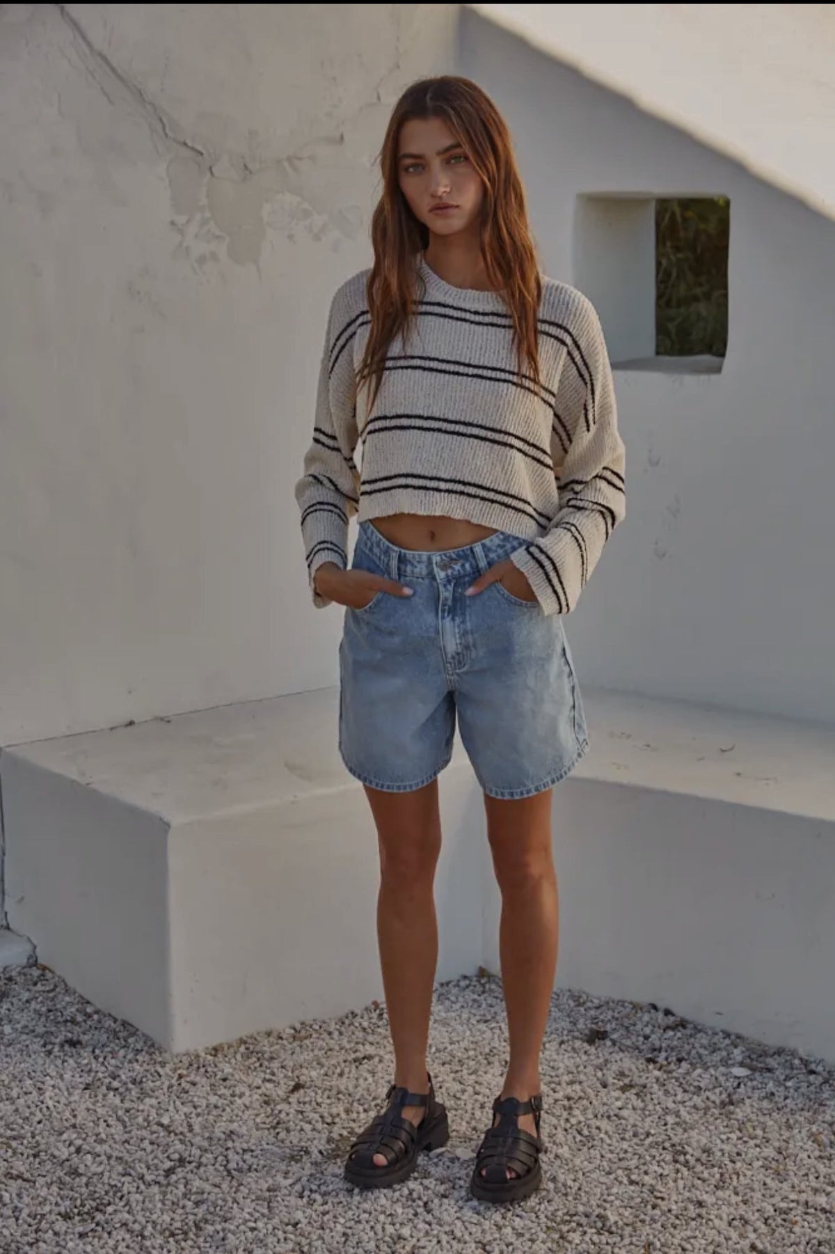 The Cropped Ribbed Crew Neck Sweater