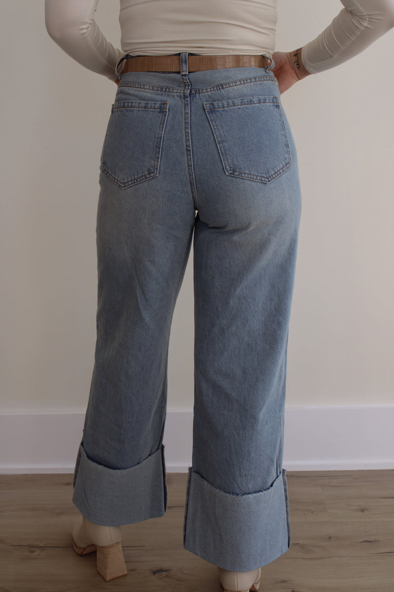 The High Waisted Wide Leg Cuffed Jeans