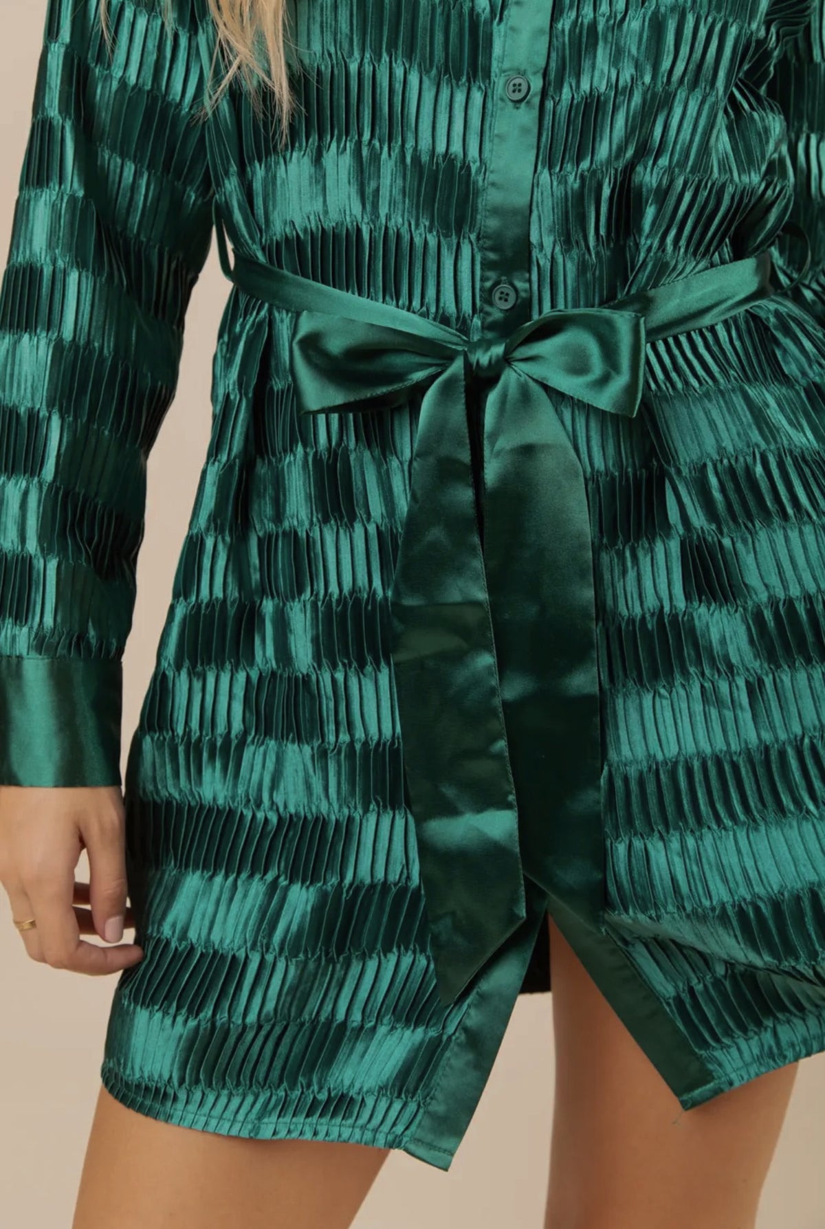 The Shiny Satin Pleated Holiday Mini Dress