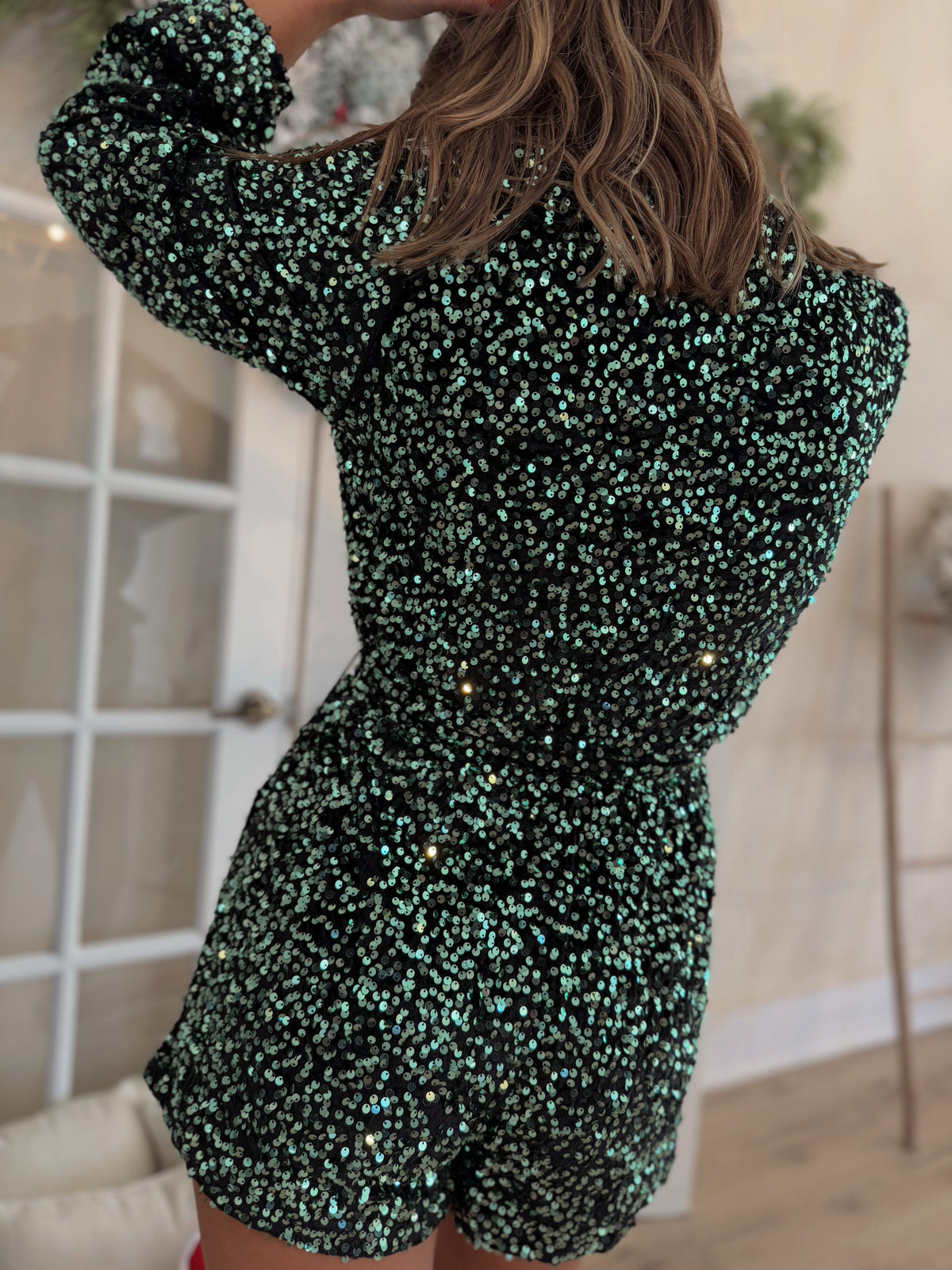 The Metallic Green Sequin Romper