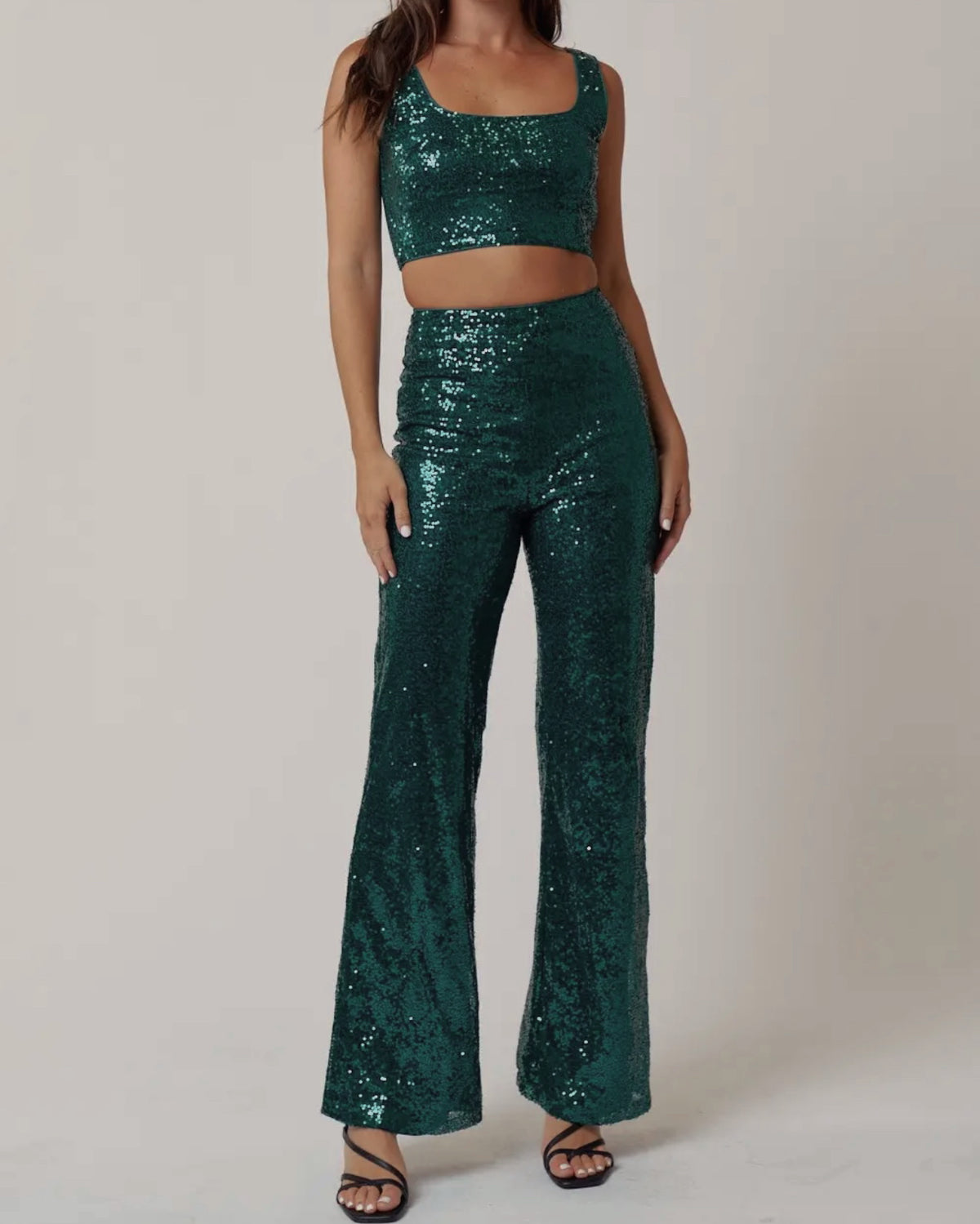 The Sequins Cropped Top and Pants Set