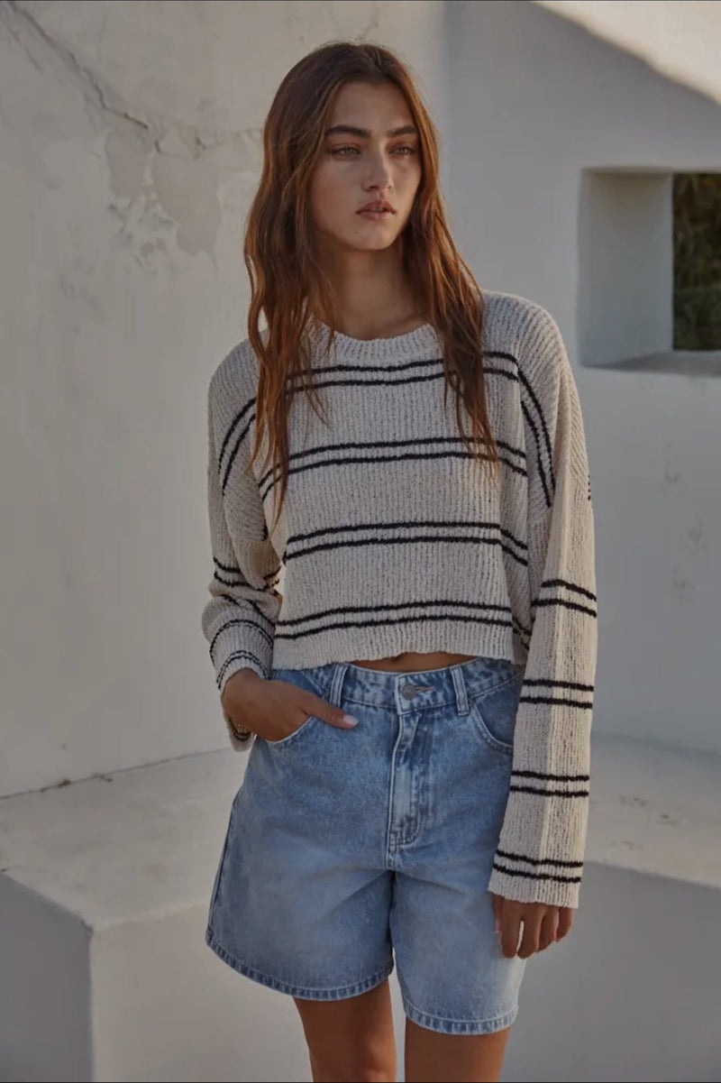 The Cropped Ribbed Crew Neck Sweater