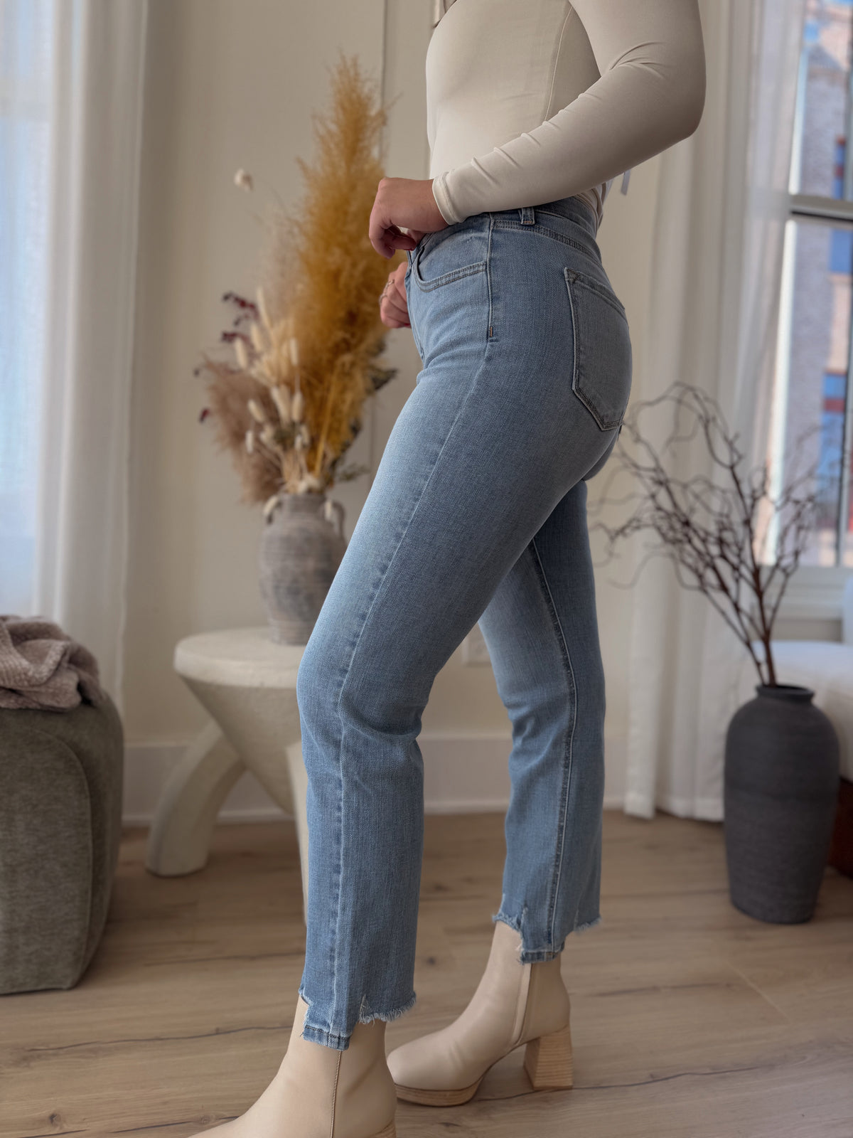 The Straight Raw Hem Mom Jean