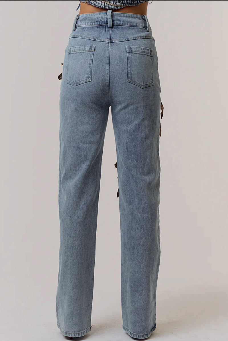 The Plaid Bow Detail Denim Pants