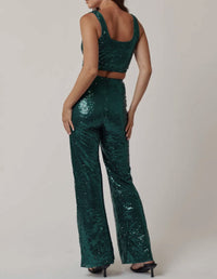 The Sequins Cropped Top and Pants Set