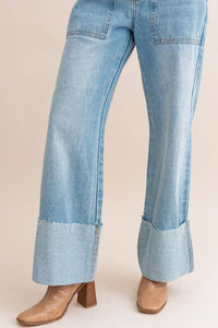 The High Waisted Wide Leg Cuffed Jeans