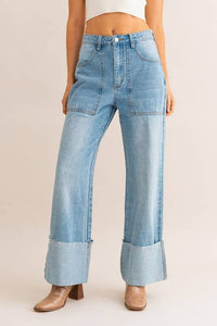 The High Waisted Wide Leg Cuffed Jeans