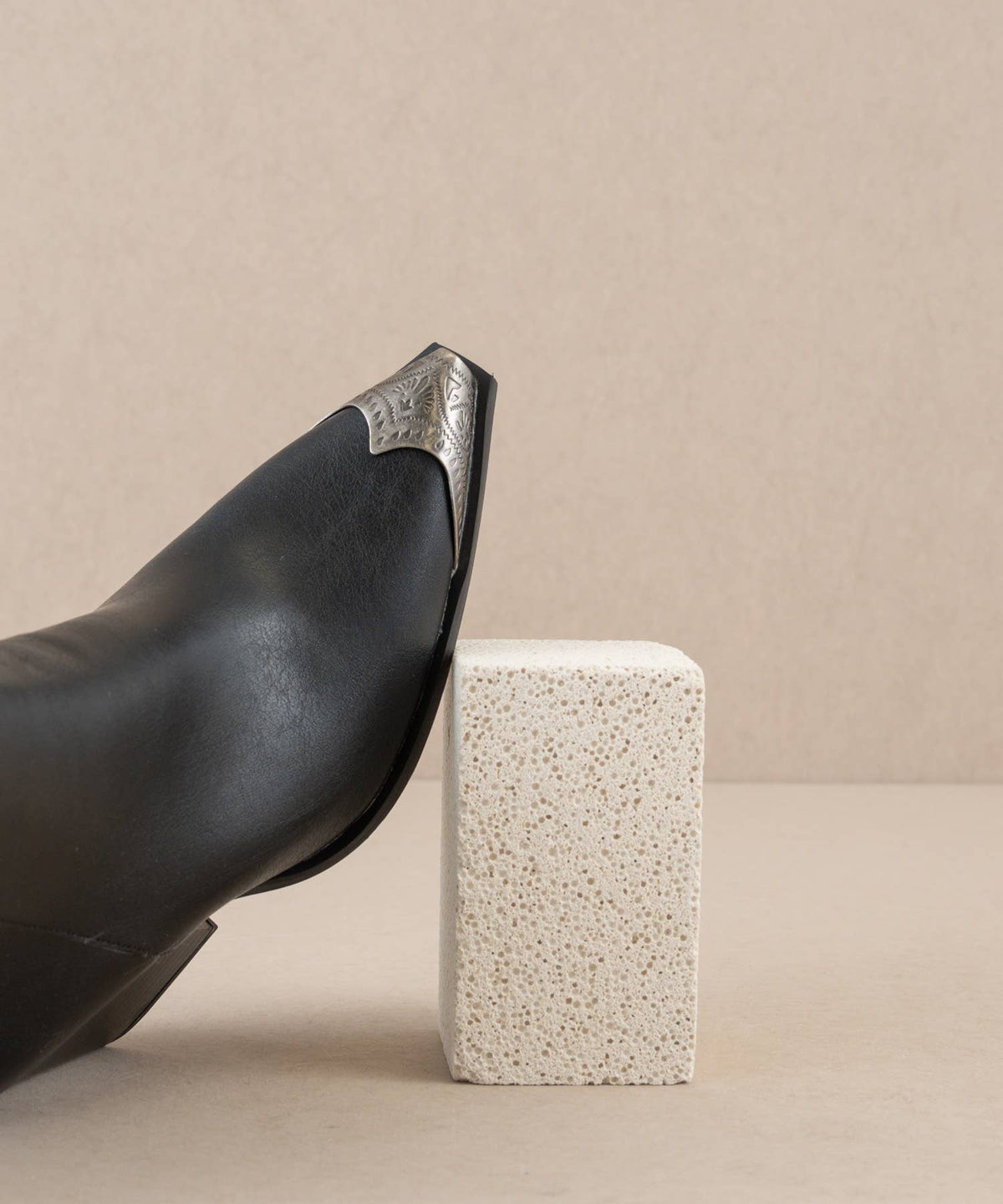 The Zion Black Western Bootie with Etched Metal Toe