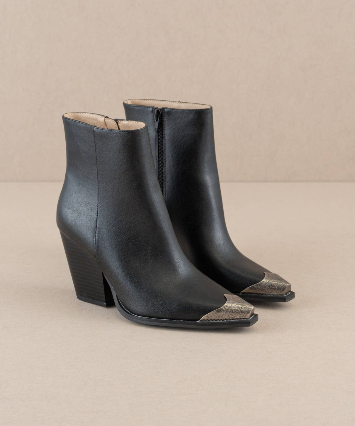 The Zion Black Western Bootie with Etched Metal Toe