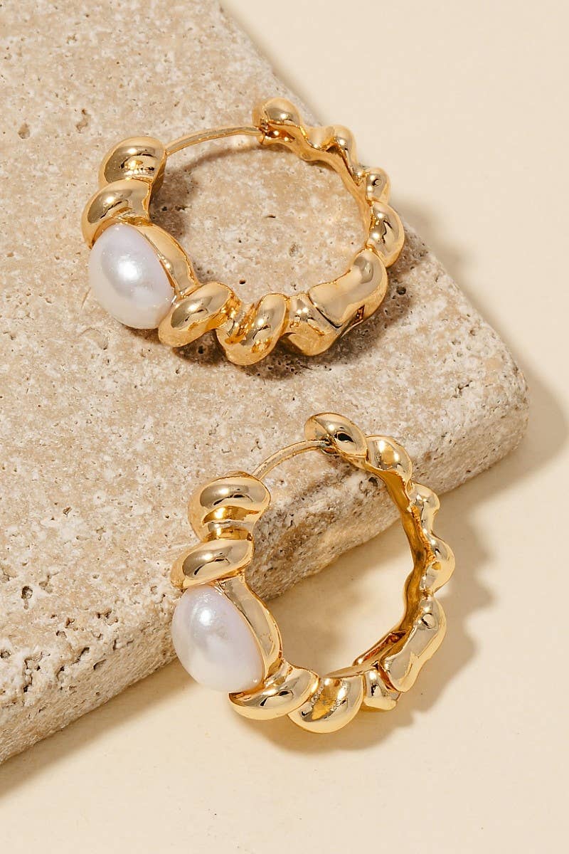 The Abstract Metallic Pearl Stud Hoop Earrings