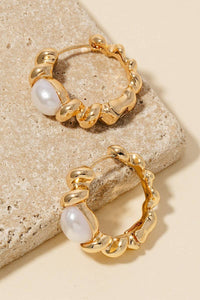 The Abstract Metallic Pearl Stud Hoop Earrings